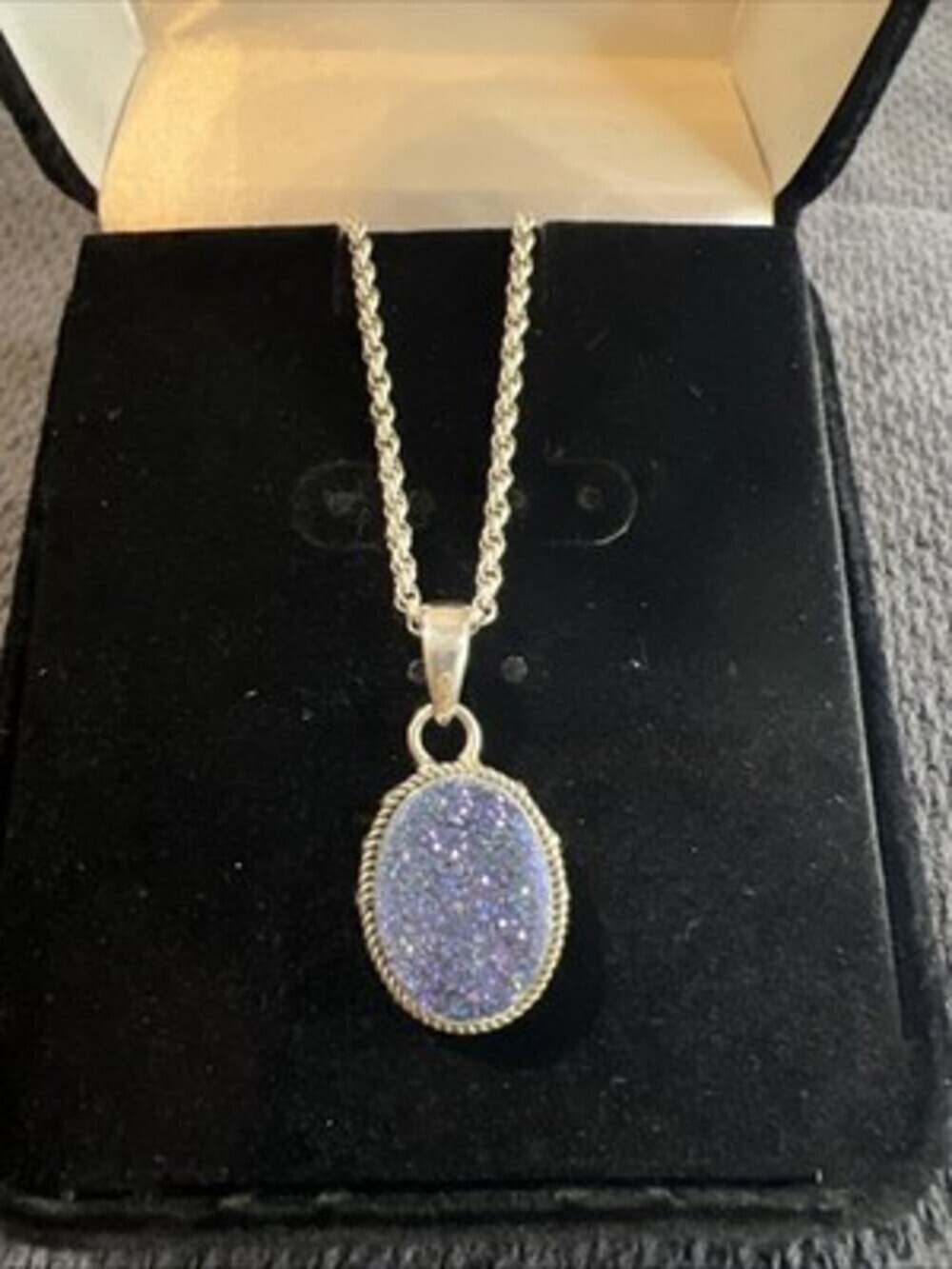 Anna King 925 blue and purple druzy quartz pendant necklace Sterling Silver
